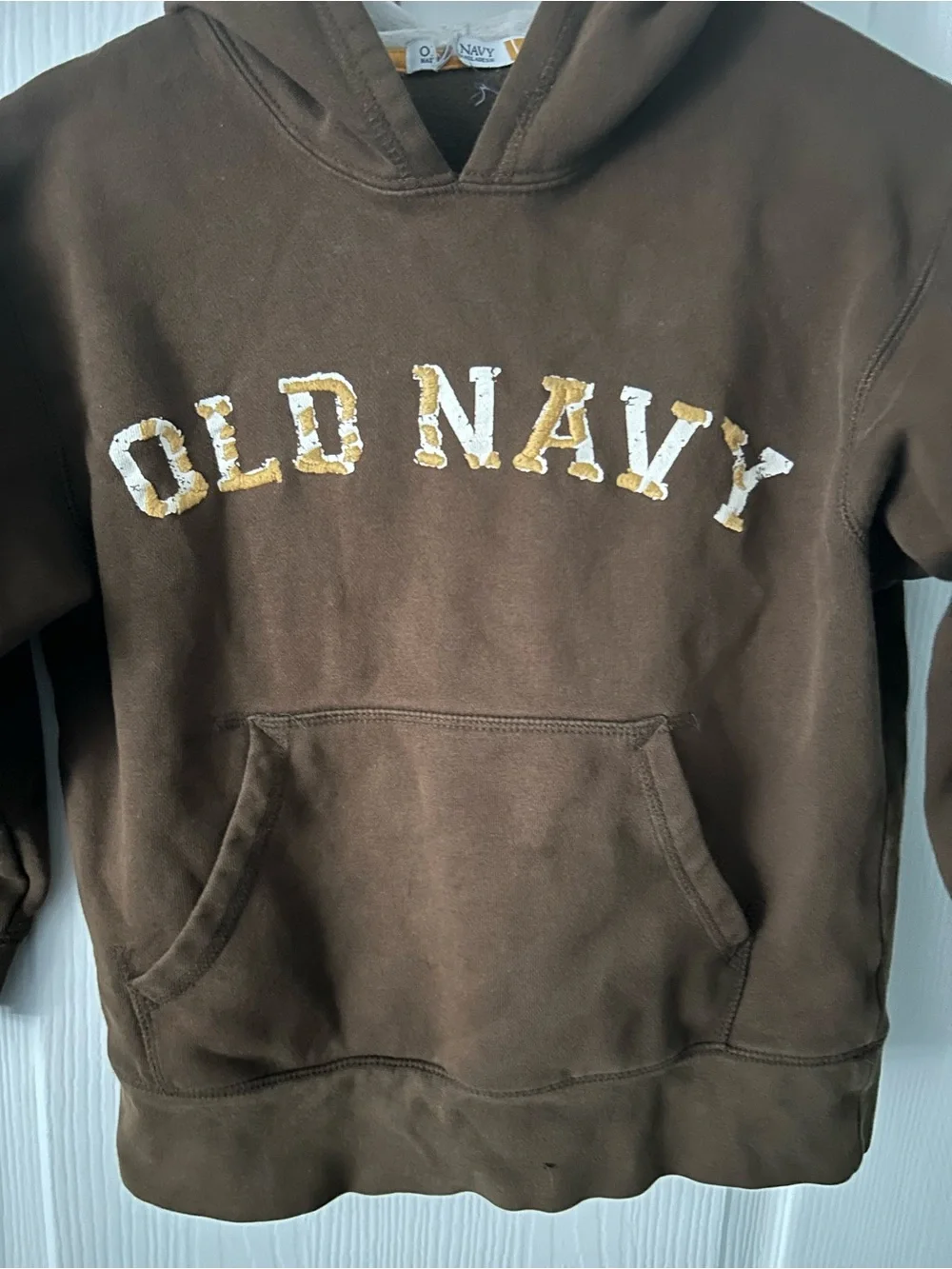 Old Navy Brown Kids Hoodie with White & Gold Lettering